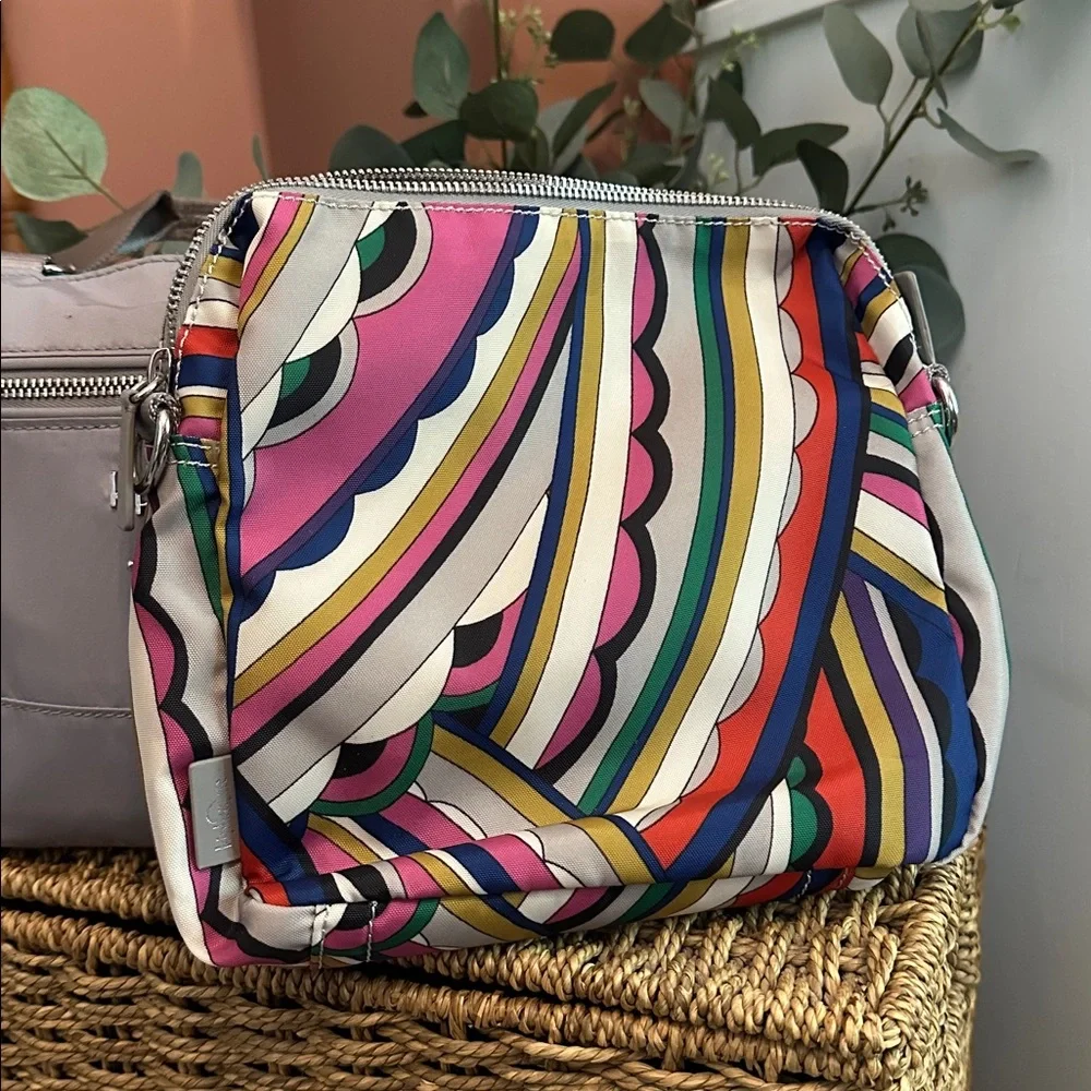 Kipling Adelina Silver light grey pockets multicolor nylon Tote satchel Bag